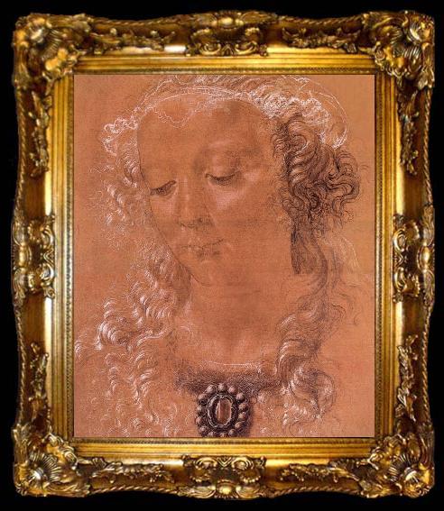 framed  Andrea del Verrocchio Halfte second women head, ta009-2